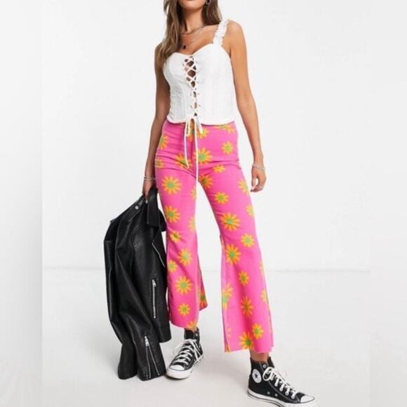 Free People Pink Floral Youthquake Wide Leg Crop Pants Sz.30 NWT - Picture 2 of 16